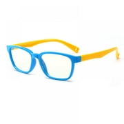 Kids Blue Light Blocking Glasses Square Nerd Soft Eyeglasses Frame, UV400 Protection Blue Frame Yellow Legs