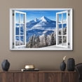 thumbnail image 2 of wall26 Canvas Print Wall Art Window View Snowy Mountain Range Pine Tree Forest Wilderness Nature Photography Realism Scenic Landscape Colorful Multicolor for Living Room, Bedroom, Office - 16"x2, 2 of 5