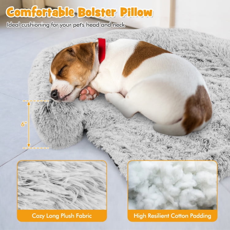 Kadyn 47" Plush Long Fur Dog Couch Bed, Dog Bed Mats with Anti-Slip Bottom, Washable Removable Couch Cover, Perfect for Medium and Large Dogs Cats, Gray-L