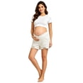 thumbnail image 5 of Cavosen Women's Shorts Casual Ripped Denim Under The Belly Maternity Shorts Straight Elastic Waist Pregnancy Shorts Breathable Summer Lounge Pants, 5 of 8