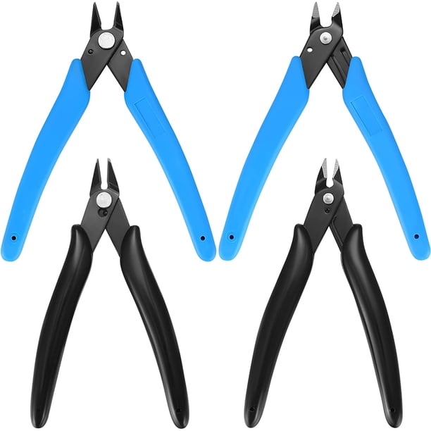 4 Cortadores de Alambres y Cables - Azul/Negro, Herramientas para Clavos, Cortadores Laterales, Pelacables de Precisión, Alicates de Corte Eléctrico, Pelacables Eléctricos con Mango Suave para Joyería