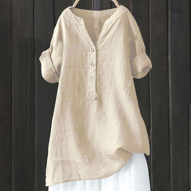 MKLEKYY Playeras Camisas Para Mujer, Botones, Cuello En V, Manga Larga, Blusas Elegantes De Moda, Ropa Informal Holgada Y Cómoda. Talla XL
