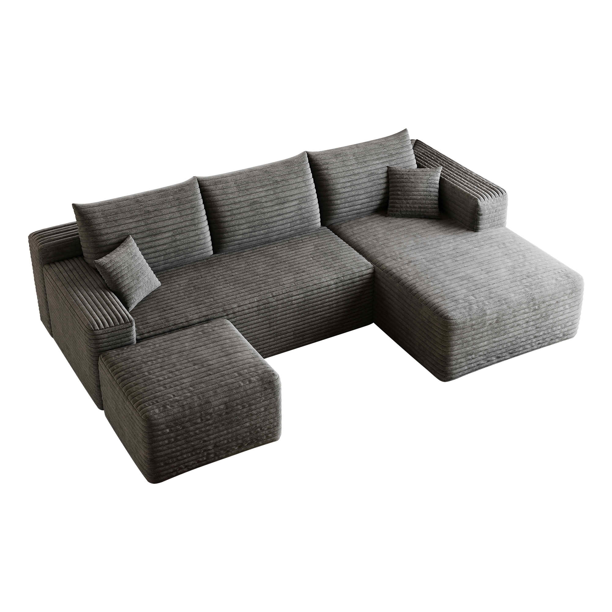MAYEERTY 95 Inch U‑Shaped Cloud Sectional Sofa with 1 Ottoman, Modern Deep‑Seat Corner Couch, Plush Corduroy Reversible Sofa, No‑Assembly for Living Room Bedroom Apartment