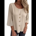 thumbnail image 1 of Blusas de para Mujer, Cuello en V, Mangas 3/4, Abotonadas, Sueltas, Informales, Lisas, Tipo Túnica. Albaricoque XXXL, 1 of 6