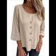 thumbnail image 1 of Blusas de para Mujer, Cuello en V, Mangas 3/4, Abotonadas, Sueltas, Informales, Lisas, Tipo Túnica. Albaricoque 4XL, 1 of 6