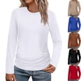 thumbnail image 4 of Yigetop Womens Tops, Long Sleeve Shirts for Women Ruched Fall Tops Crew Neck T Shirts Fashion Clothing 2025 4.7 4.7 Out of 5 27 Ratings Basic Tees for Women White M, 4 of 4