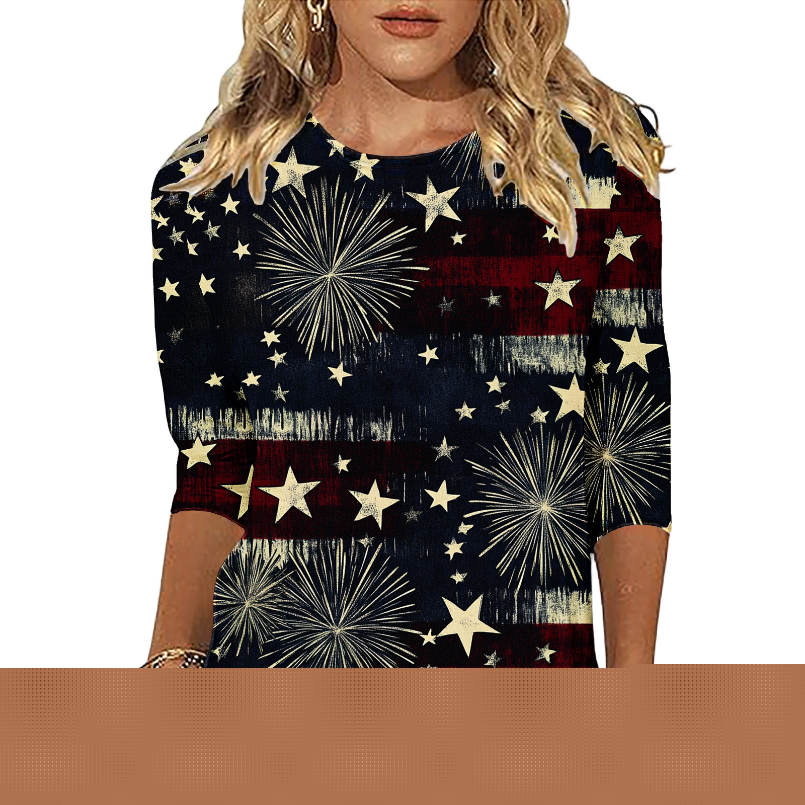thumbnail image 2 of Vetsdori American Flag T Shirts for Women Summer 4th of July Pullover 3/4 Sleeve Red White and Blue Casual Graphic,Fashion Ladies Tops Crew Neck, 2 of 7
