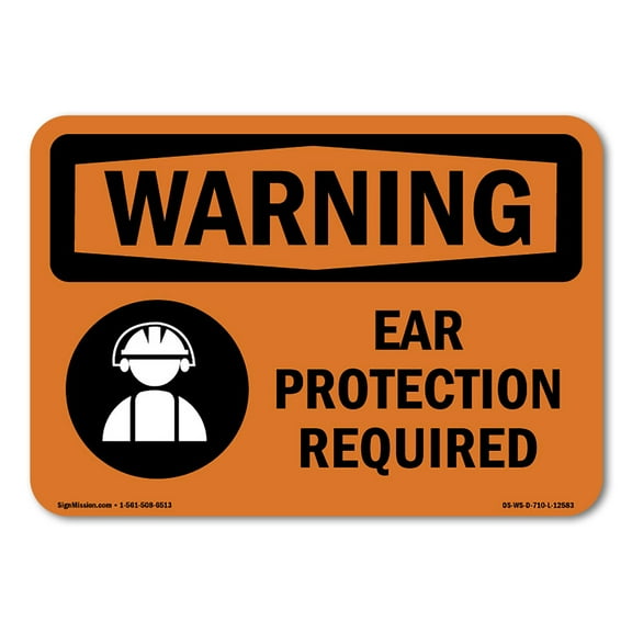 OSHA WARNING Sign - Ear Protection Required | Plastic Sign | Protect Your Business, Construction Site, Warehouse & Shop Area | Made in the USA