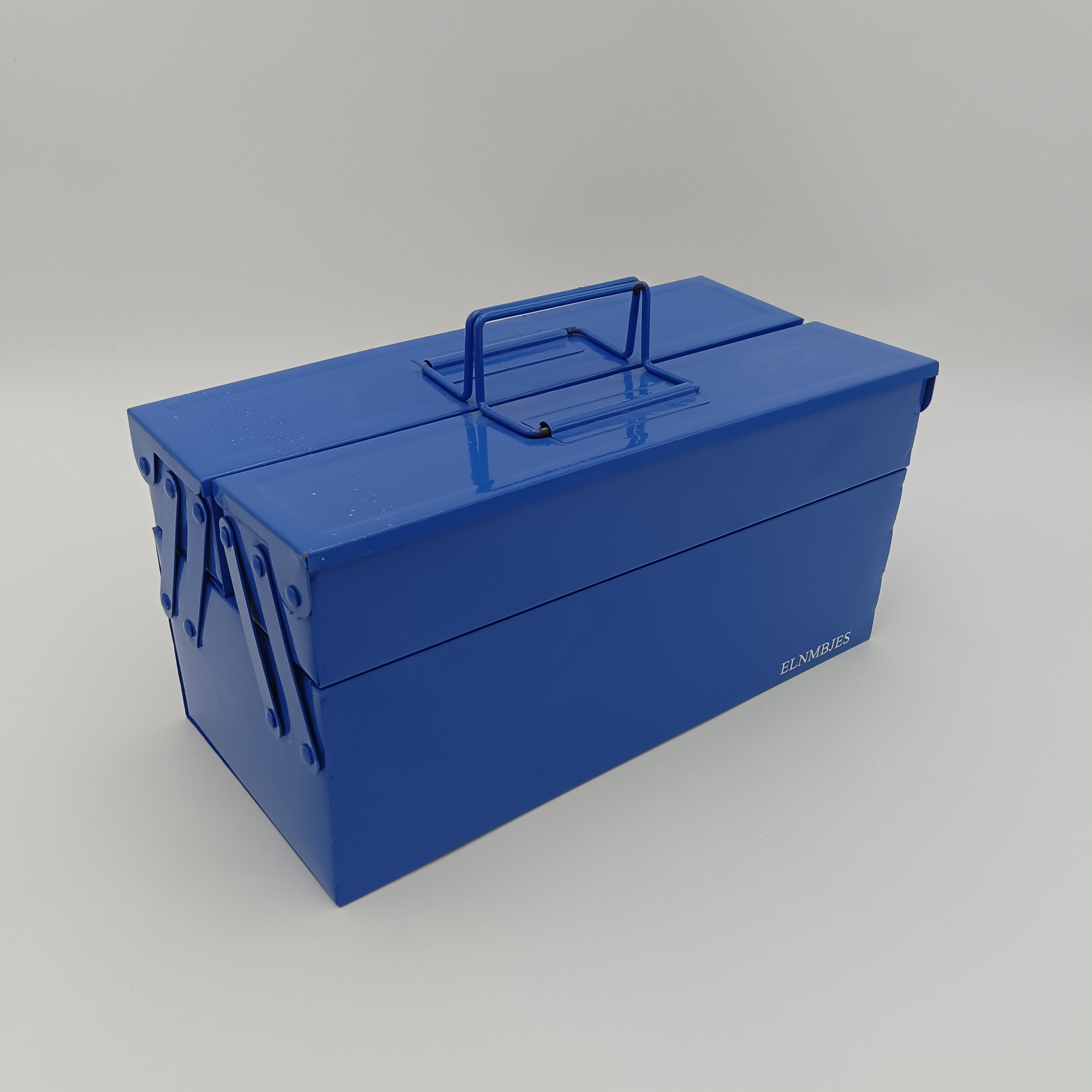 ELNMBJES Tool boxes of metal, empty Portable 3-Tier Metal Tool Box with Removable Tray, Blue
