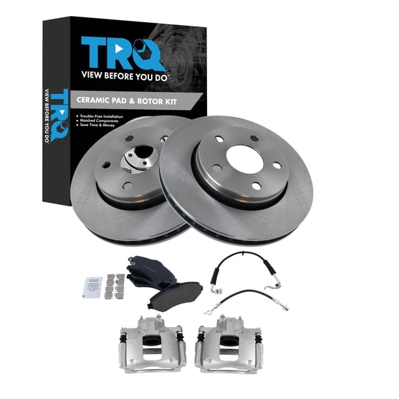 TRQ Front Brake Pad and Rotor Set Ceramic Rotors Calipers Fits 2008-2010 Jeep Wrangler
