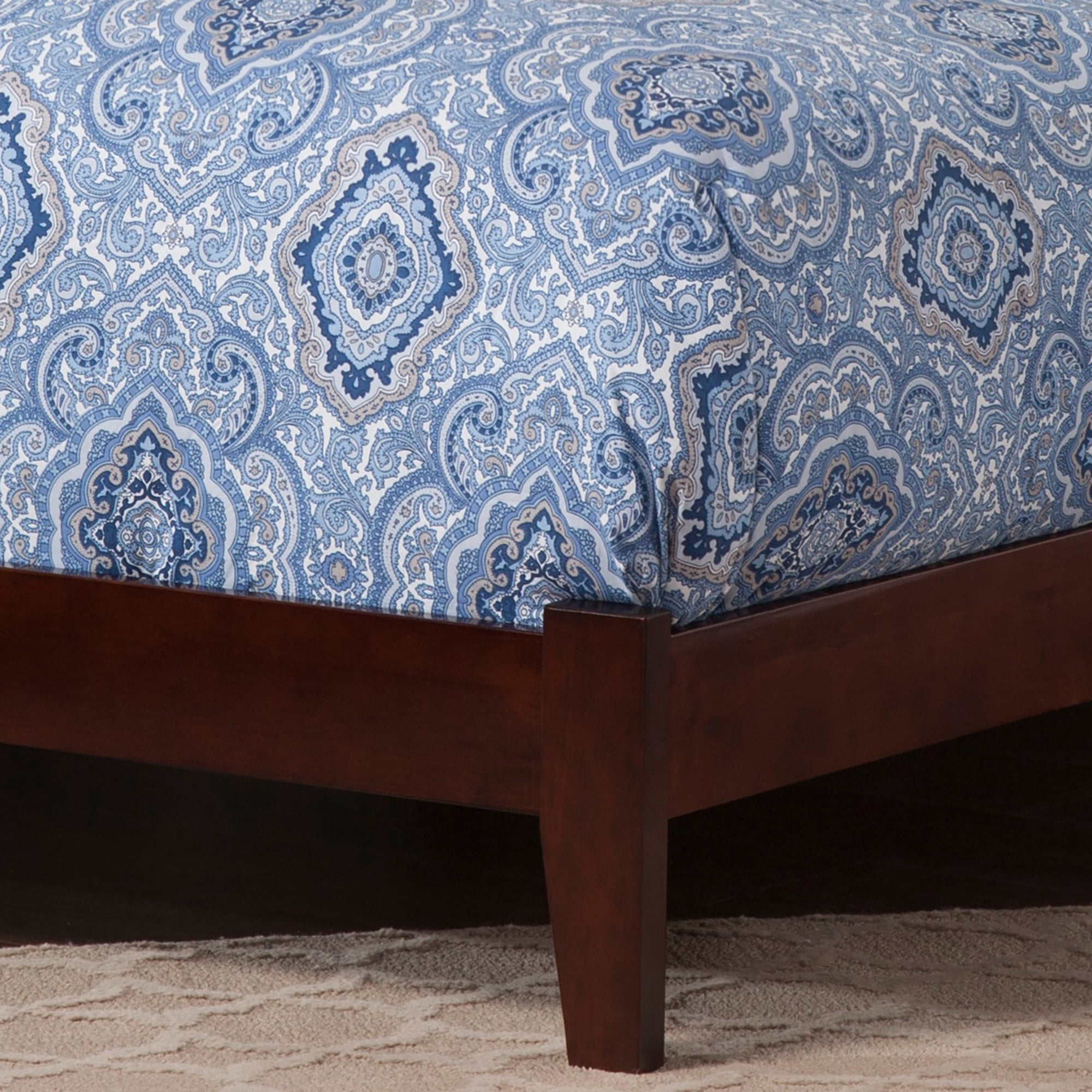 AFI Orlando King Low Profile Wood Platform Bed Frame with Panel Headboard, Walnut