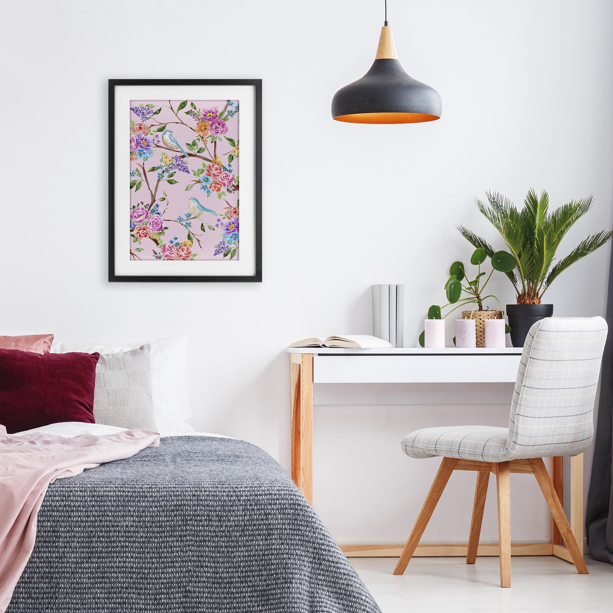 Stupell Industries Pink & Blue Spring Florals Black Framed Print Under Glass, design by Corinne Haig