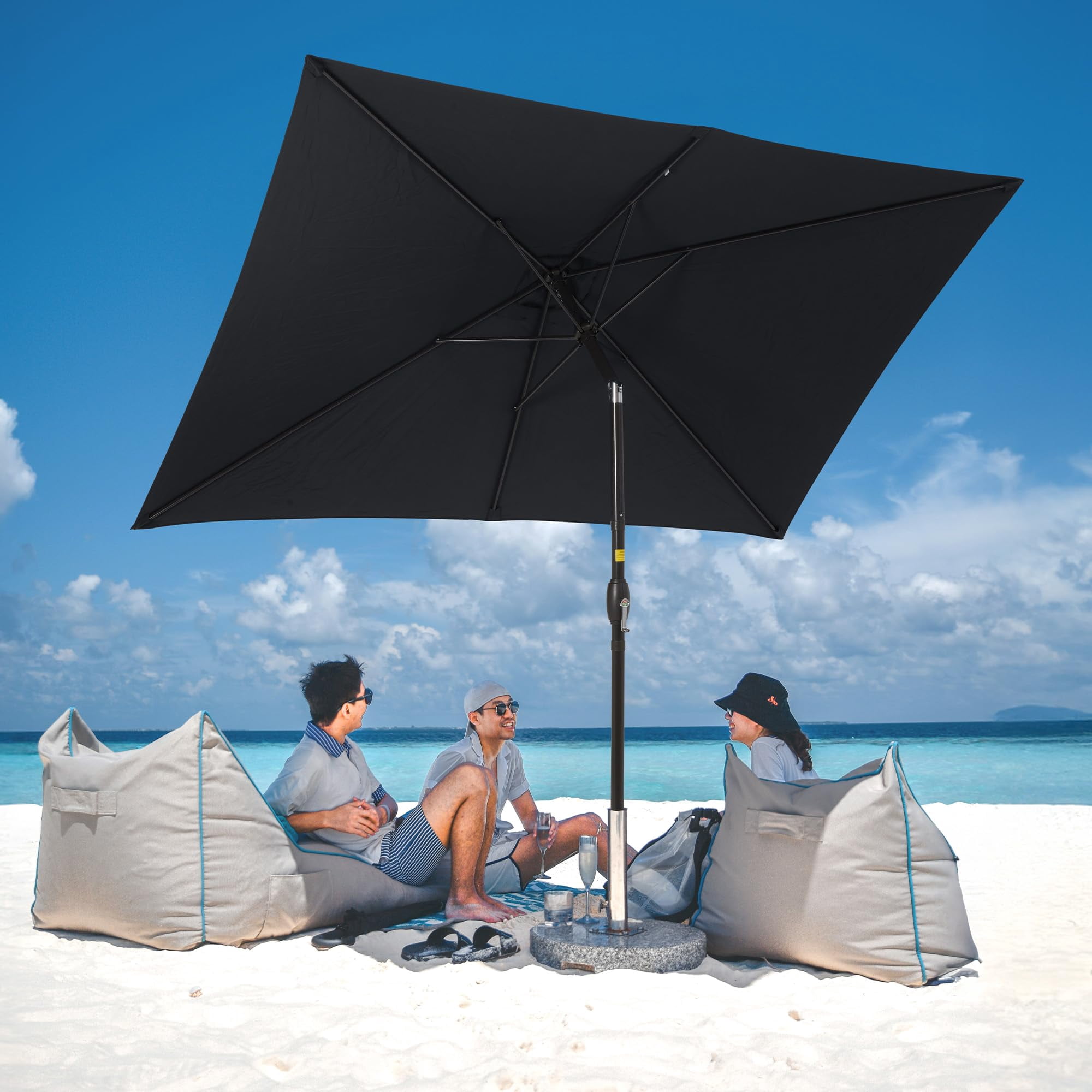 Sunvivi 10 x 6.5 Ft Rectangular Patio Umbrella with Crank and Tilt, Metal Pole Outdoor Umbrella with Polyester Canopy, Black