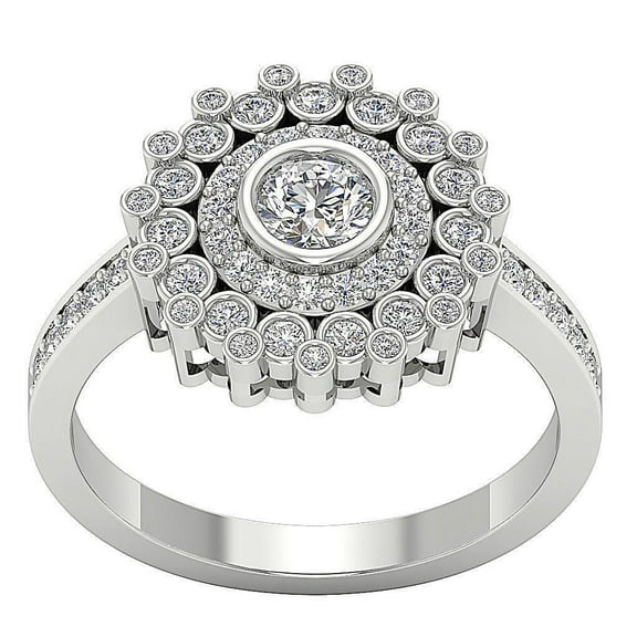 Double Halo Cluster Women's Engagement Rings 1.9 Ct Diamond 14K White Gold Over