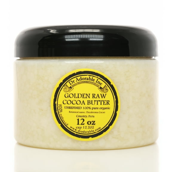 Dr Adorable - 12 oz - Golden Cocoa Butter - Organic Raw Grade A Prime Pressed Unrefined