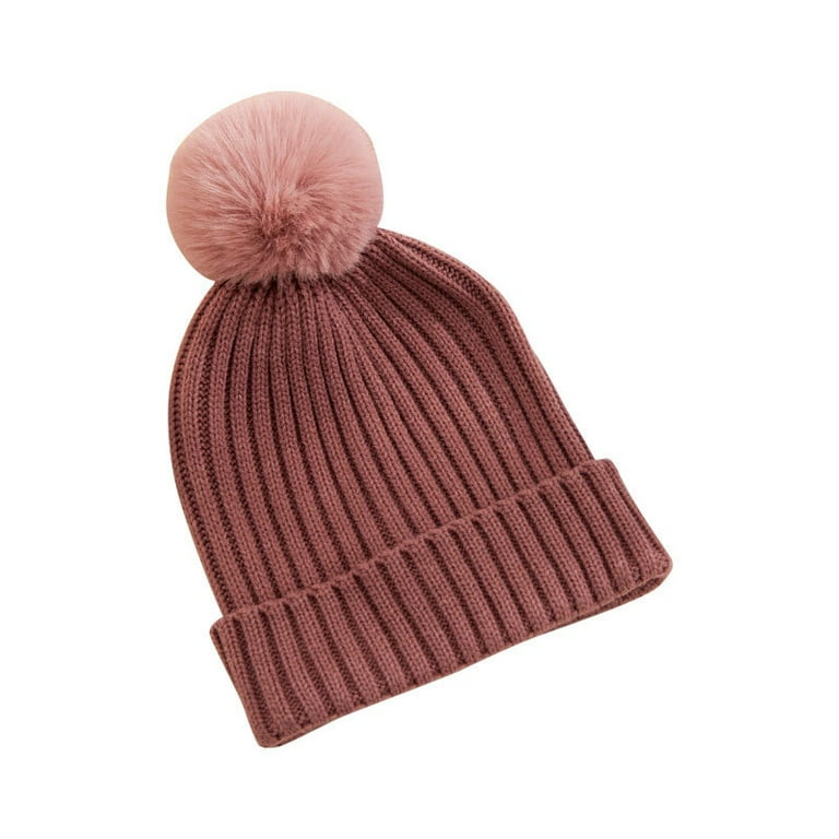 PIKADINGNIS Warm Knitted Womens Hat Striped Winter Hats for Women Double  Fur Pompom Wool Beanies Thick Skullies Cap Faux Pompom Hat Femme