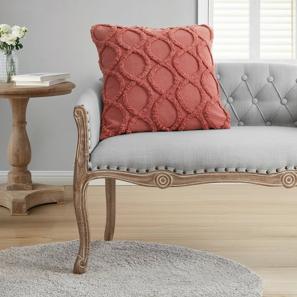 My Texas House Lantana Tufted Cotton Square Decorative Pillow Cover, 20