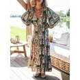 thumbnail image 3 of Biekopu Women Spring Casual Long Dress Shop Flower Print V-Neck Long Sleeve Dress Fashion Tie-Up Buttons Beach Holiday Dress, 3 of 9