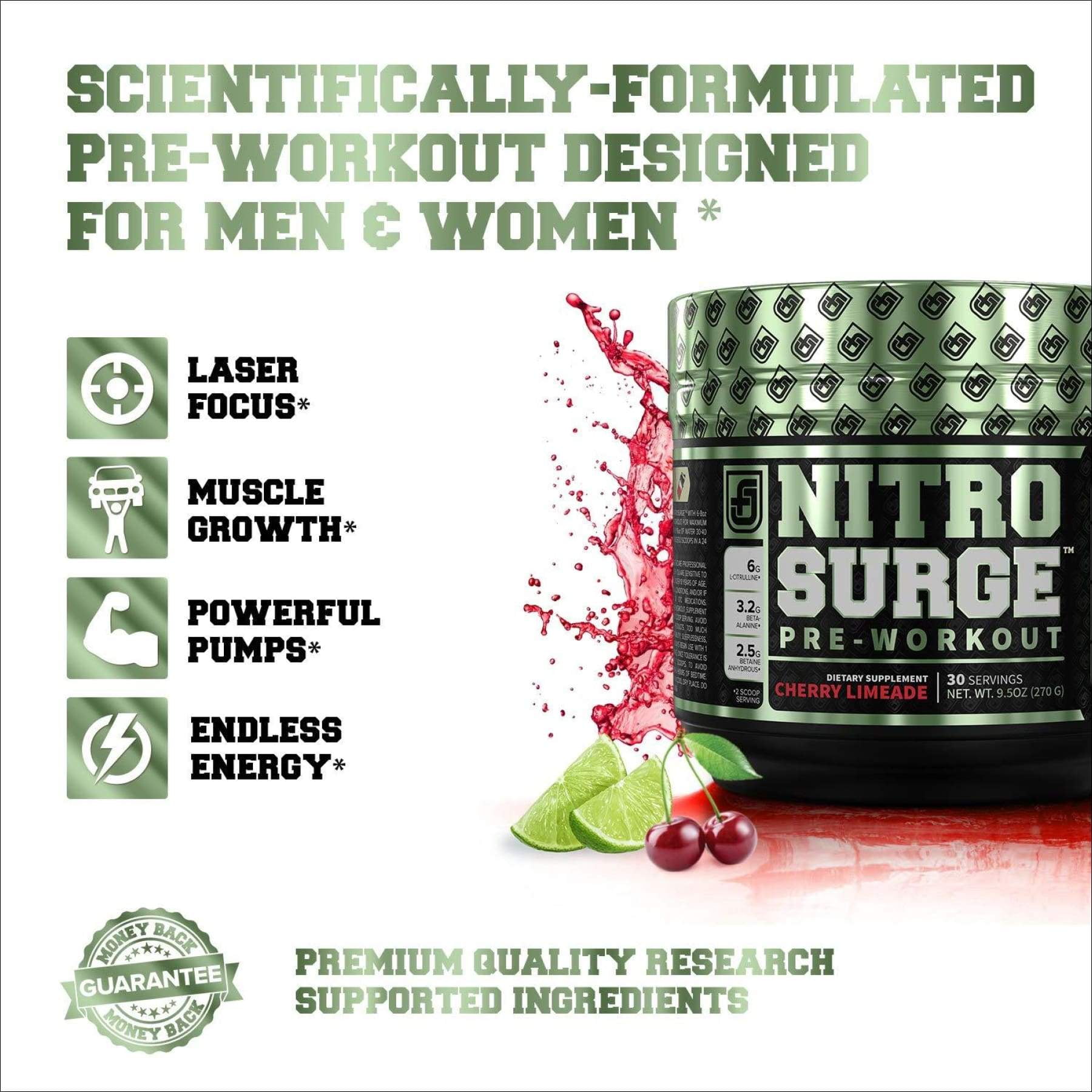 Nitrosurge Pre Workout Powder Endless Energy Instant Strength Gains Clear Focus Intense Pumps 30 Servings Cherry Limeade Walmart Com