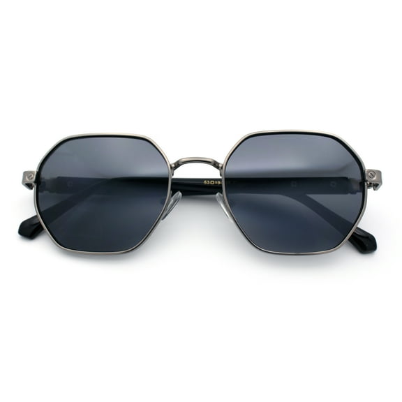 Luxury Gangster Octagonal Retro Refined Gentlemans Metal Rim Sunglasses Gunmetal - Black