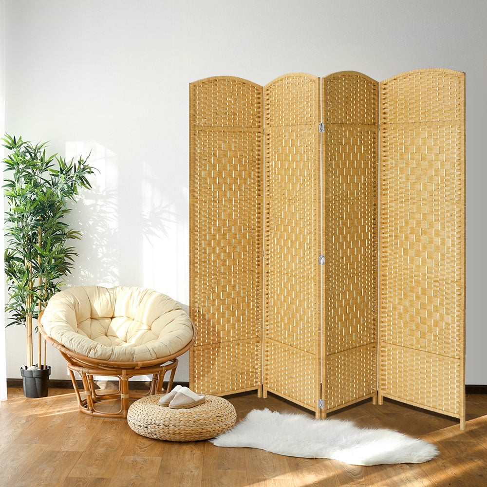 Jostyle Room Divider with Hand-Woven Design,4-Panel Folding Privacy