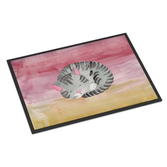 Sleeping Grey Cat Watercolor Doormat 18x27
