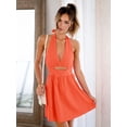 thumbnail image 2 of Summer Womens Sleeveless Halter V Neck Backless Cut Out Casual Party Swing Flared Mini Dress, 2 of 7