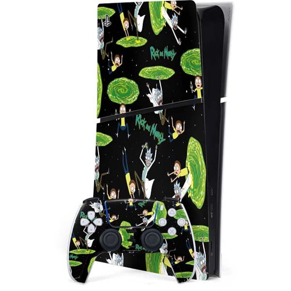 Skinit Adult Swim Rick and Morty Portal Pattern PS5 Slim Digital Edition Bundle Skin