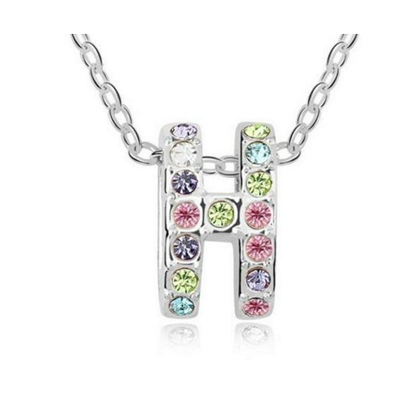 KATGI Fashion 18K Gold Plated Letter H Austrian Crystal Pendant Necklace