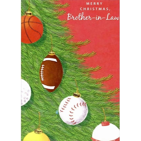 Designer Greetings Tree Decorated with Sports Ornaments : Basketball, Football, Golf Brother-in-Law Christmas Card