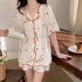 thumbnail image 3 of Defitshape Women's 2 Piece Pajamas Soft Short Sleeve Shorts Pajama Set Comfy Summer Button Up V Neck Cute Loose Lounge Set Loungewear 53 X-Small, 3 of 4