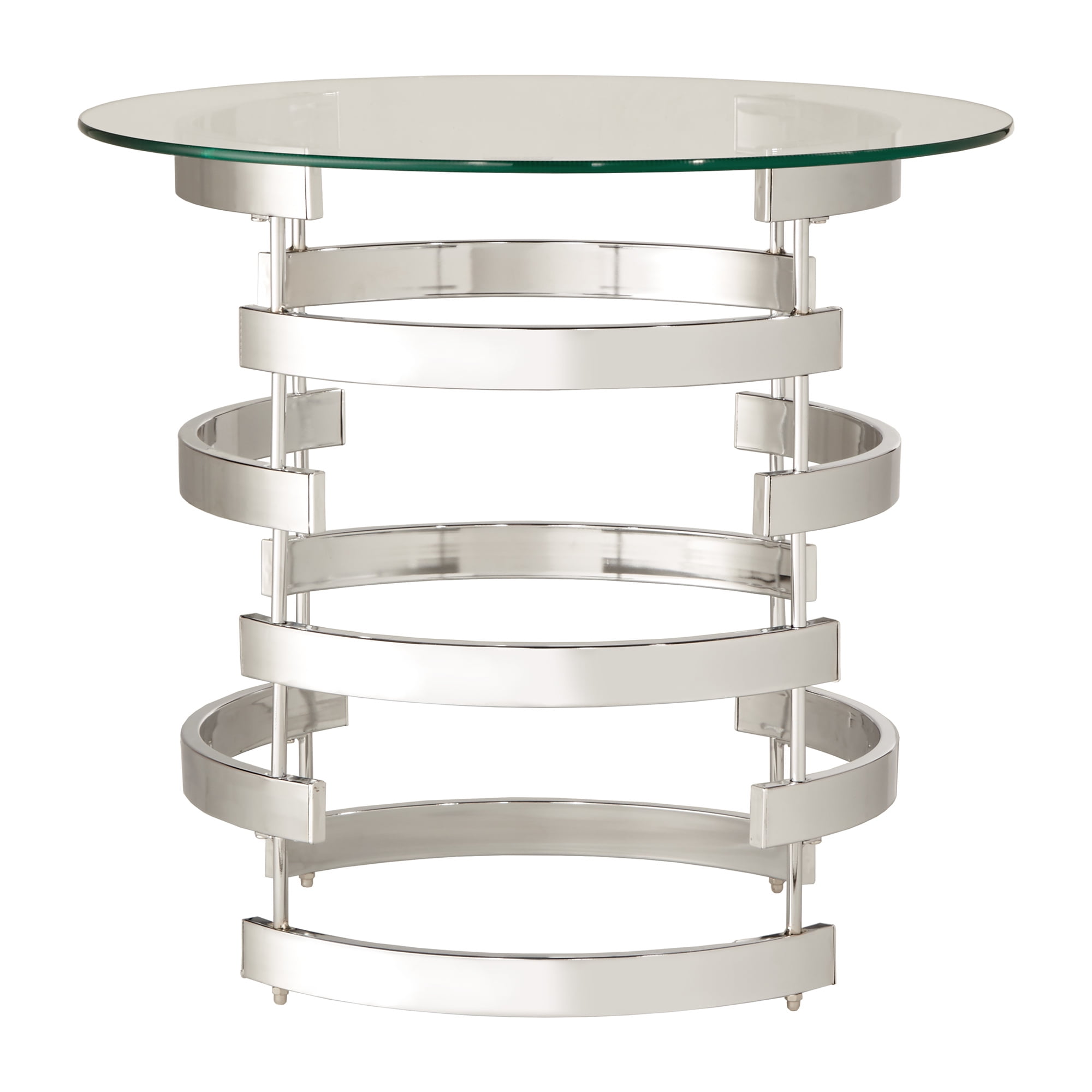 Chelsea Lane Cleave Modern Glam Glass and Metal Round End Table, Chrome