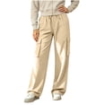 thumbnail image 4 of Bosfbaoi Cargo Pants for Women Drawstring Elastic Waist Wide Leg Lightweight Casual Trousers with Multi Pockets, 4 of 9