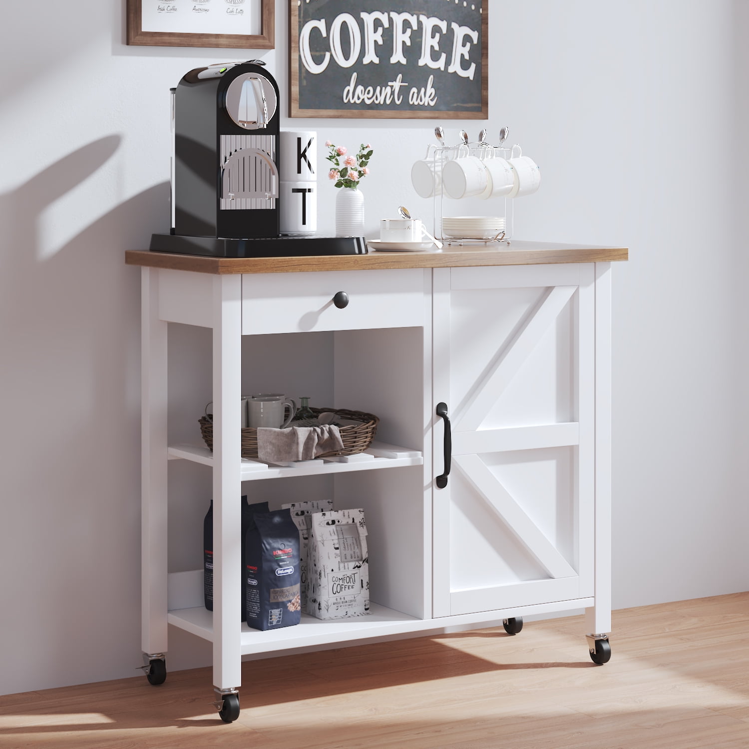 Catrimown Farmhouse Kitchen Cart with Storage, New Zealand Ubuy