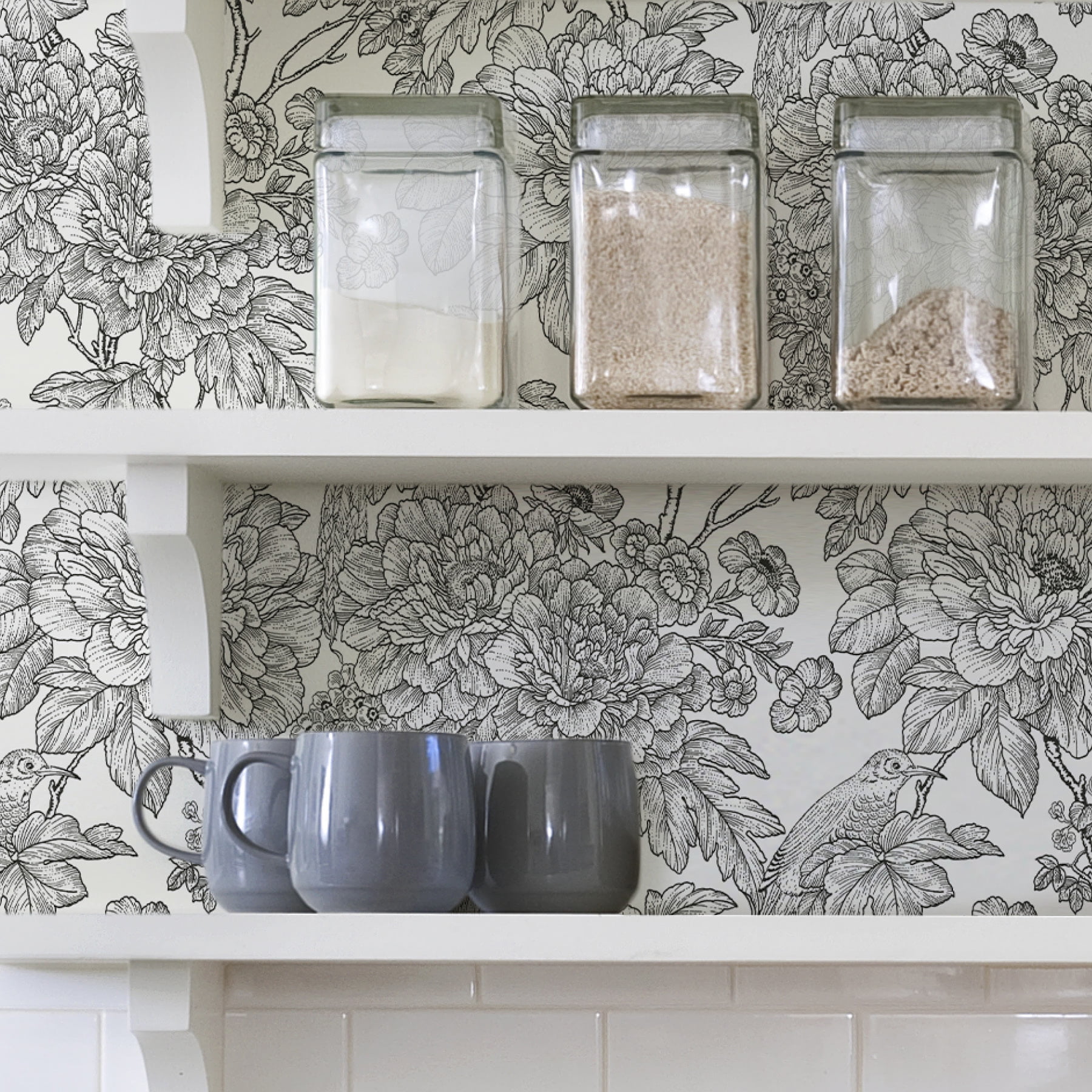 NuWallpaper Black And White Sudbury Vinyl Peel And Stick Wallpaper, 216-in by 20.5-in, 30.75 sq. ft.