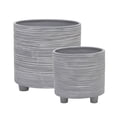 thumbnail image 1 of Sagebrook Home S/2 Ceramic Footed Planter W/ Lines 6/8", Beige, 1 of 1
