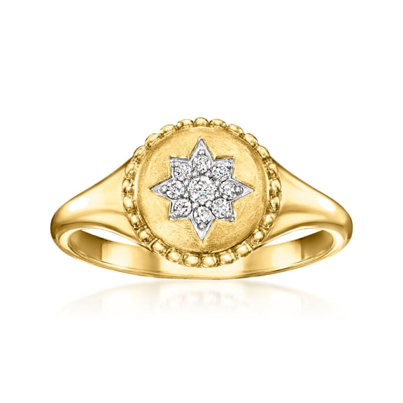 Ross-Simons 0.10 ct. t.w. Diamond Star Signet Ring in 18kt Gold Over Sterling, Women's, Adult