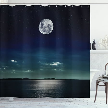 Ambesonne Ocean Shower Curtain  Full Moon in the Sea  69 Wx75 L  Black Navy