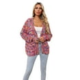 thumbnail image 3 of BUWTTED Sweaters for Women Long Sleeve Crew Neck Rainbow Knit Cardigan Open Front Fall Winter Tunic Cozy Women Sweaters Hot Pink L, 3 of 5