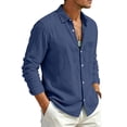 thumbnail image 5 of BRANROY Long Sleeve Shirts for Men - Fall Casual Outdoor Workwear Linen Cotton Button-Front Shirt for Active Days,Navy 2XL, 5 of 9