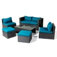 thumbnail image 3 of Ktaxon 7-Piece Modular Patio Sectional Set, All-Weather Wicker, Black Frame Peacock Green Cushions, 3 of 11
