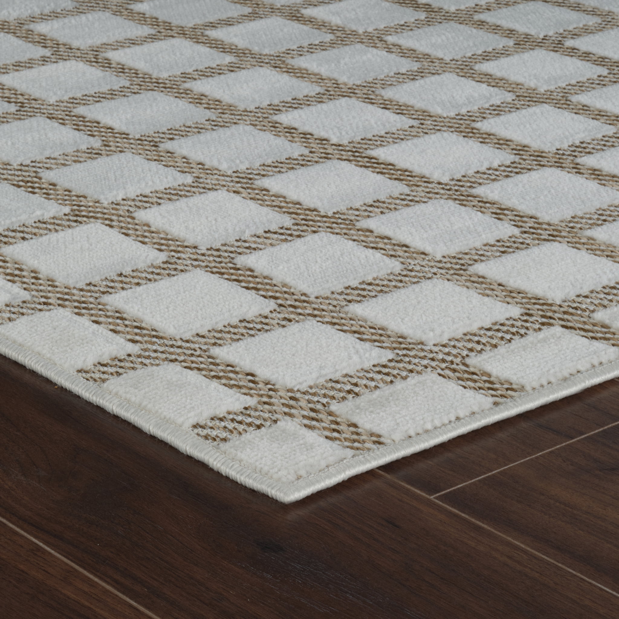 Tapis d'interieur exterieur a carreaux Rug Branch Maise, beige creme, moderne - Entree, couloir, salle de bain et cuisine