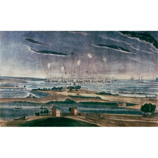 Bombardement du Fort Mchenry 1814 John Bower&44; 1809-1819 Affiche Américaine &44; 18 x 24