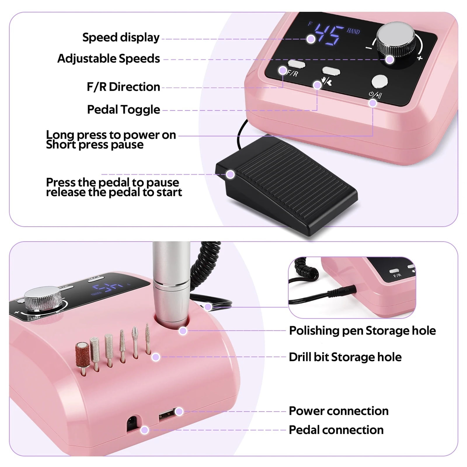 45000RPM Electric Nail Drill Machine for Nails Electric File HD Display Metal Manicure Pen Professional Nail Lathe Sander