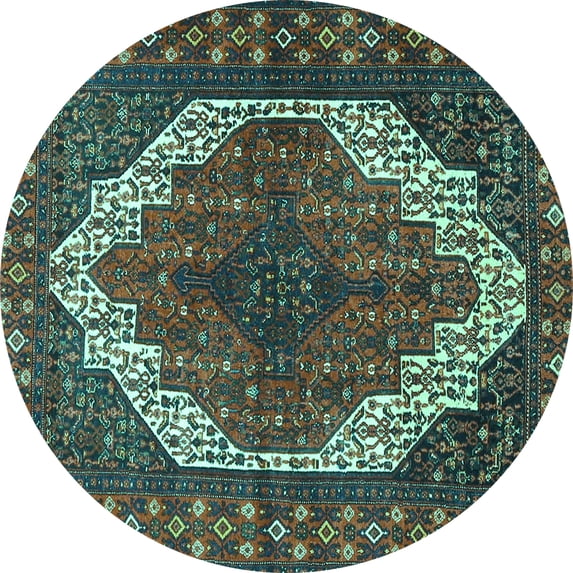 Ahgly Company Machine Washable Indoor Round Medallion Turquoise Blue Traditional Area Rugs, 6' Round