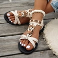 thumbnail image 2 of Rokment Womens Bohemian Flat Dress Sandals Beach Summer Flower Design Comfortable Casual Low Heel Elastic Strap Slingback Walking Sandals for Vacation Beige Size 6, 2 of 7
