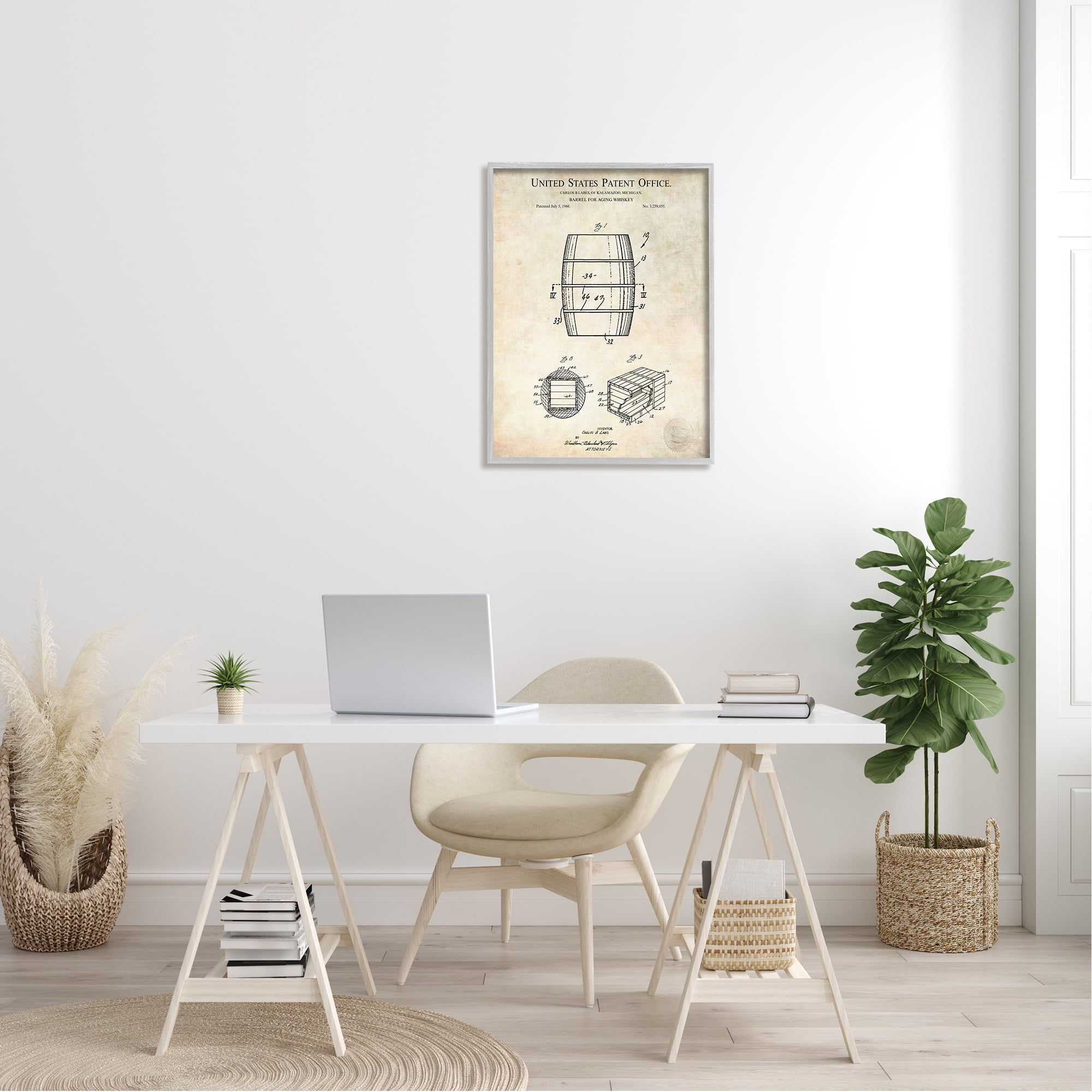 Stupell Industries Whiskey Aging Barrel Liquor Diagram Patent Design Framed Wall Art, 24 x 30, Design by Karl Hronek