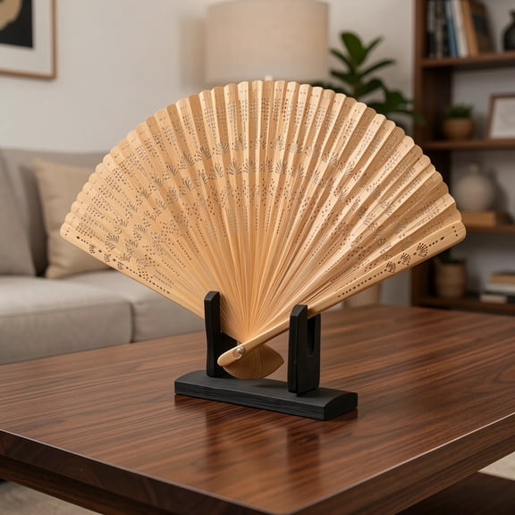 CRILSTYLEO Folding Fan Stand Wooden Hand Held Fan Display Rack for Home Use
