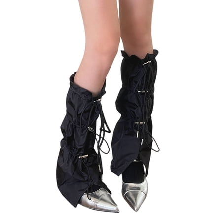 Aellinatey Women Punk Drawstring Leg Warmer Harajuku Cargo Leg Sleeve Foot Cover Gaiters