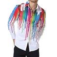 thumbnail image 1 of Camisas De Vestir Para Hombre 5xl Camisas superiores de primavera para hombres, parte superior con estampado de tinta de salpicaduras, camisas informales de manga larga con botones formales (White, M), 1 of 6